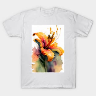 An Orange Daylily Day Lily Watercolor Design T-Shirt